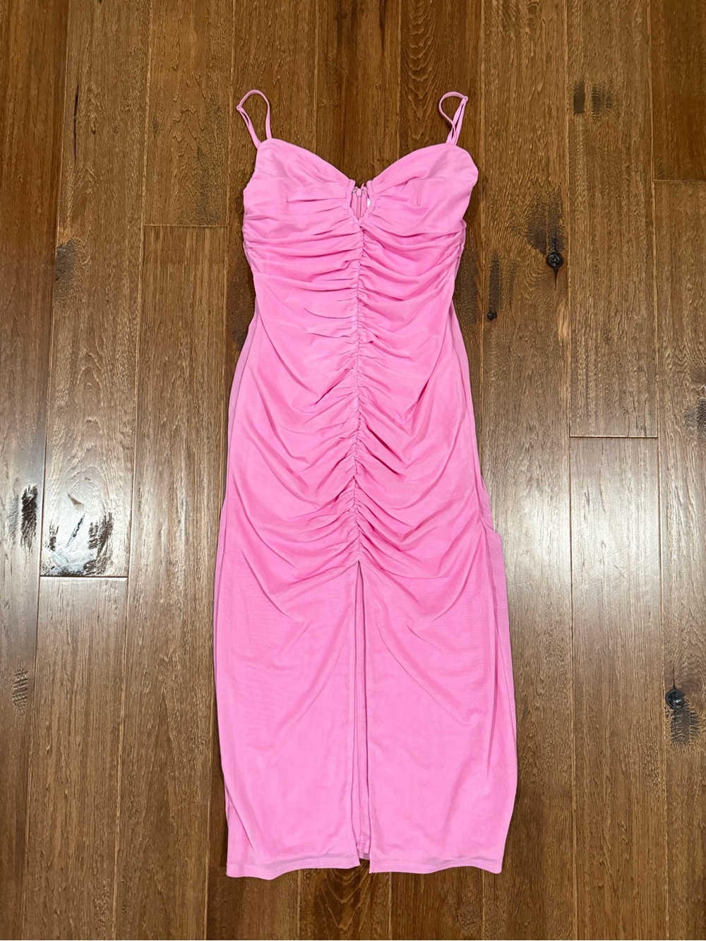 Astr Pink Ruched Sweetheart Midi Dress